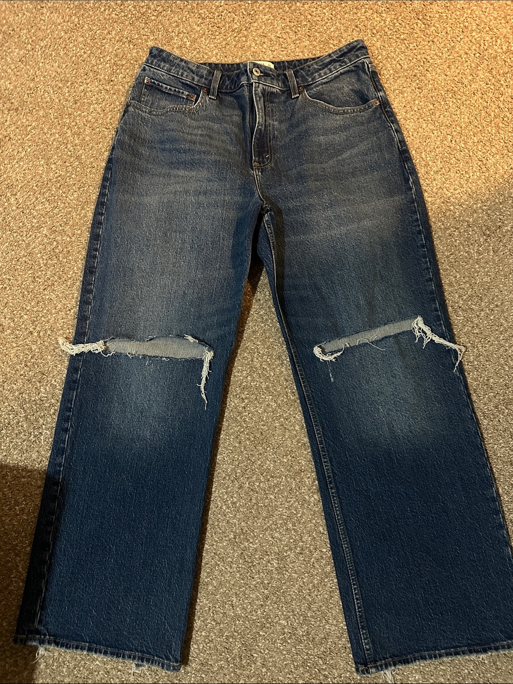 Abercrombie & Fitch Curve Love Dark Blue High-Rise  Jeans with Knee Slits 32s